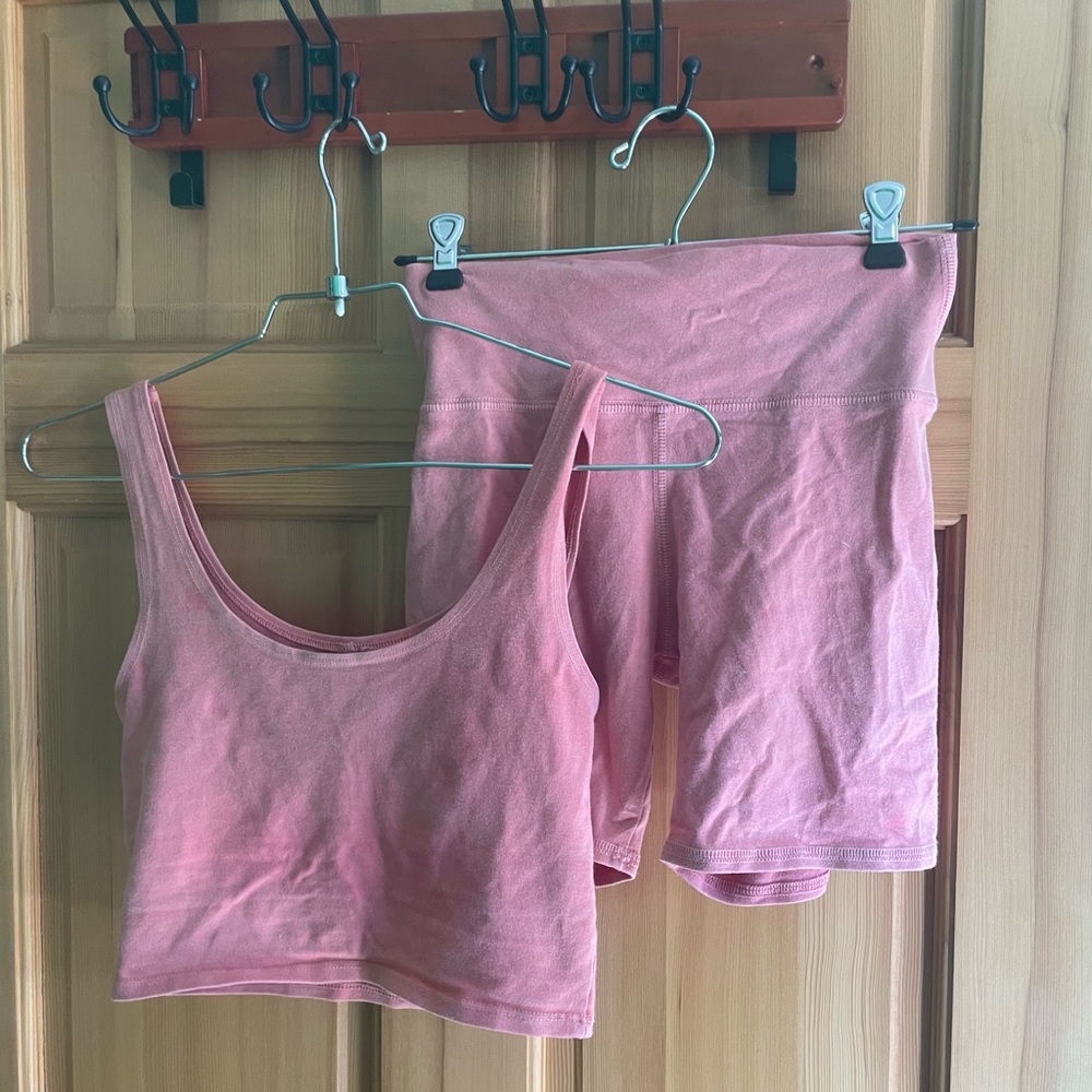 Pink Women's Groceries Apparel Crop Top and Shorts Set